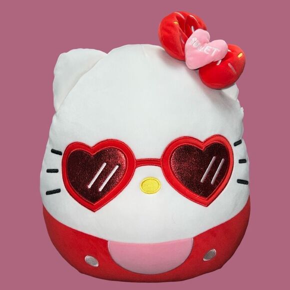 NWOT Squishmallows Hello Kitty with Red Glasses Heart Sweet Bow Plush Sanrio 14” - Picture 1 of 5